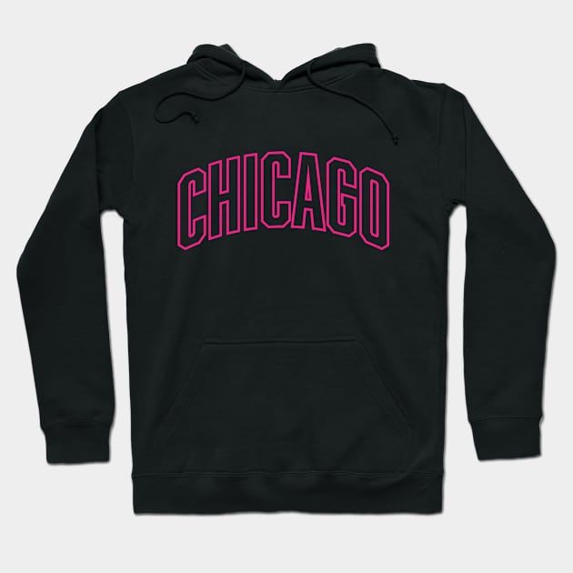 Chicago Hot Pink Outline Typography Hoodie by Good Phillings